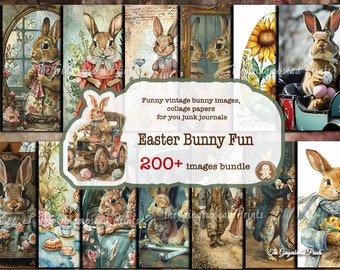 200+ Funny Easter Bunny Image Bundle Printable Kit Victorian style collage Junk Journal Scrapbooking Bullet Journal TheGingerbreadPrints