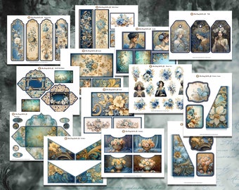 Blue Beauty Aggiungi al kit stampabile Junk Journal Scrapbooking Bullet Journal Creazioni con la carta TheGingerbreadPrints