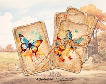 20 Autumn Memories Butterfly Cards Printable KitKit for Junk Journal Scrapbooking Paper Craft Gift Card    TheGingerbreadPrints