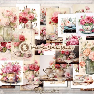 100+ Pink Rose Collection Images Bundle #1 for Junk Journal Scrapbooking Bullet Journal Paper Craft Projects TheGingerbreadPrints