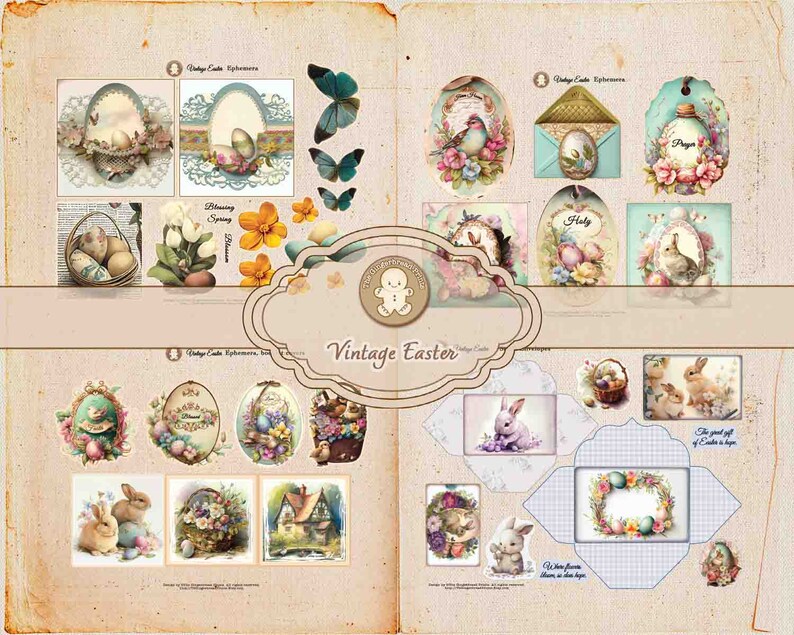 Vintage Easter Printable Kit Beautiful Collage Sheets Pages Folio ...