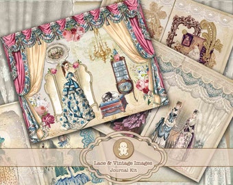 Lace & Vintage Images Printable Kit  Victorian Style + Stickers Collage sheets Scrapbooking Junk Journal Bullet Journal TheGingerbreadPrints