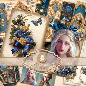 Diario de una rosa azul, parte 2, kit imprimible, portadas de diario, páginas, postales, etiquetas, pegatinas, hojas de collage, diario basura, TheGingerbreadPrints