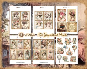 Hat Ladies Add on Printable Kit Cards Fuzzy cut Tags Pockets Ephemera Envelope Junk Journal Scrapbooking Bullet Journal TheGingerbreadPrints