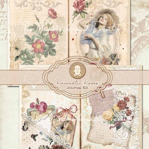 Zestaw do druku Vintage Romantic Roses Pocztówki Tagi Naklejki Arkusze kolażu Scrapbooking Junk Journal Bullet Journal TheGingerbreadPrints