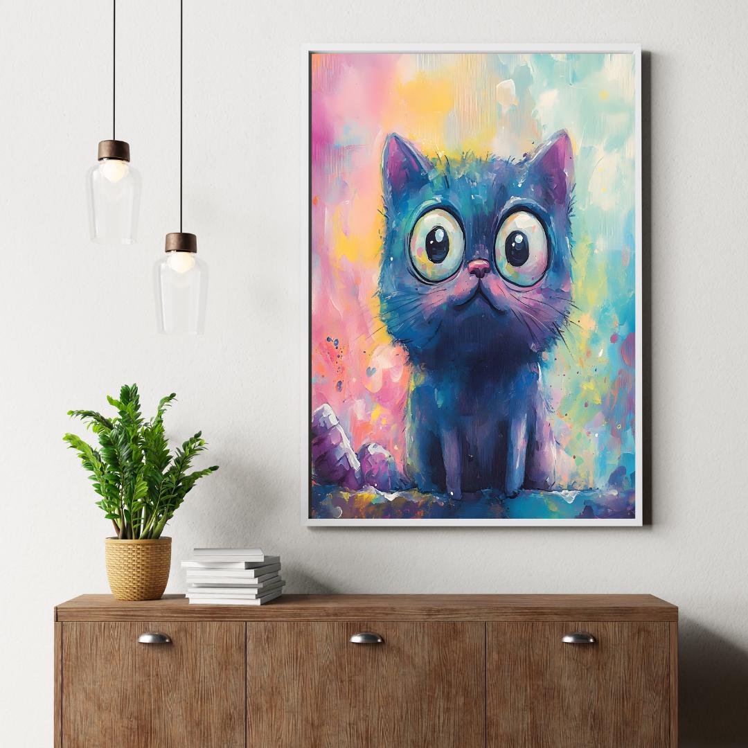 Big Eyes Cat Printable Wall Art | Cute Colorful Kitten Digital Download | Vibrant Pop Art Cat Painting | Quirky Feline Decor | Kitten Art
