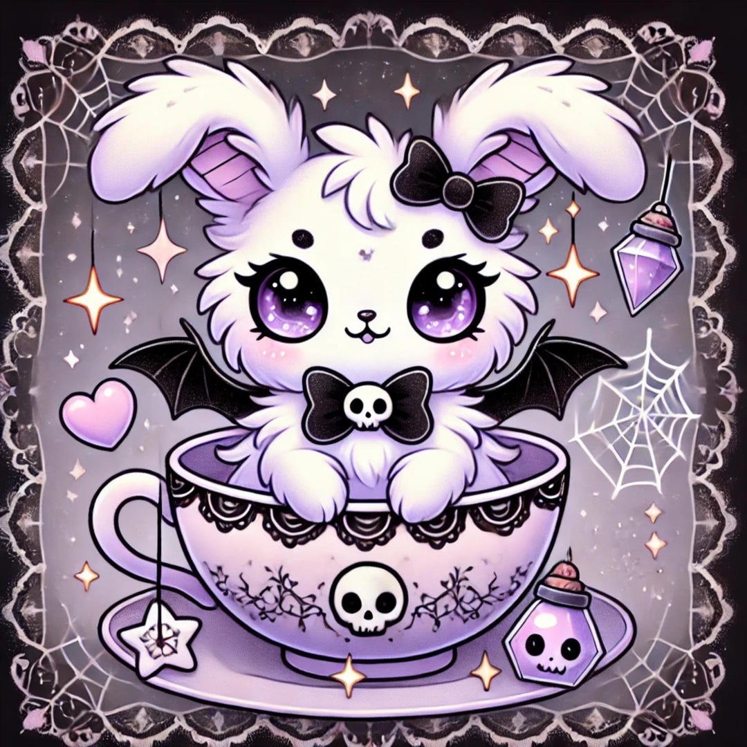 Gothic Kawaii Bunny Art Print | Cute Pastel Goth Rabbit Illustration ...