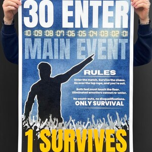 Royal Rumble Wrestling Poster – 30-Man Battle Print – WWE-Inspired Art – Pro Wrestling Wall Decor – A1 & A3 Glossy Print