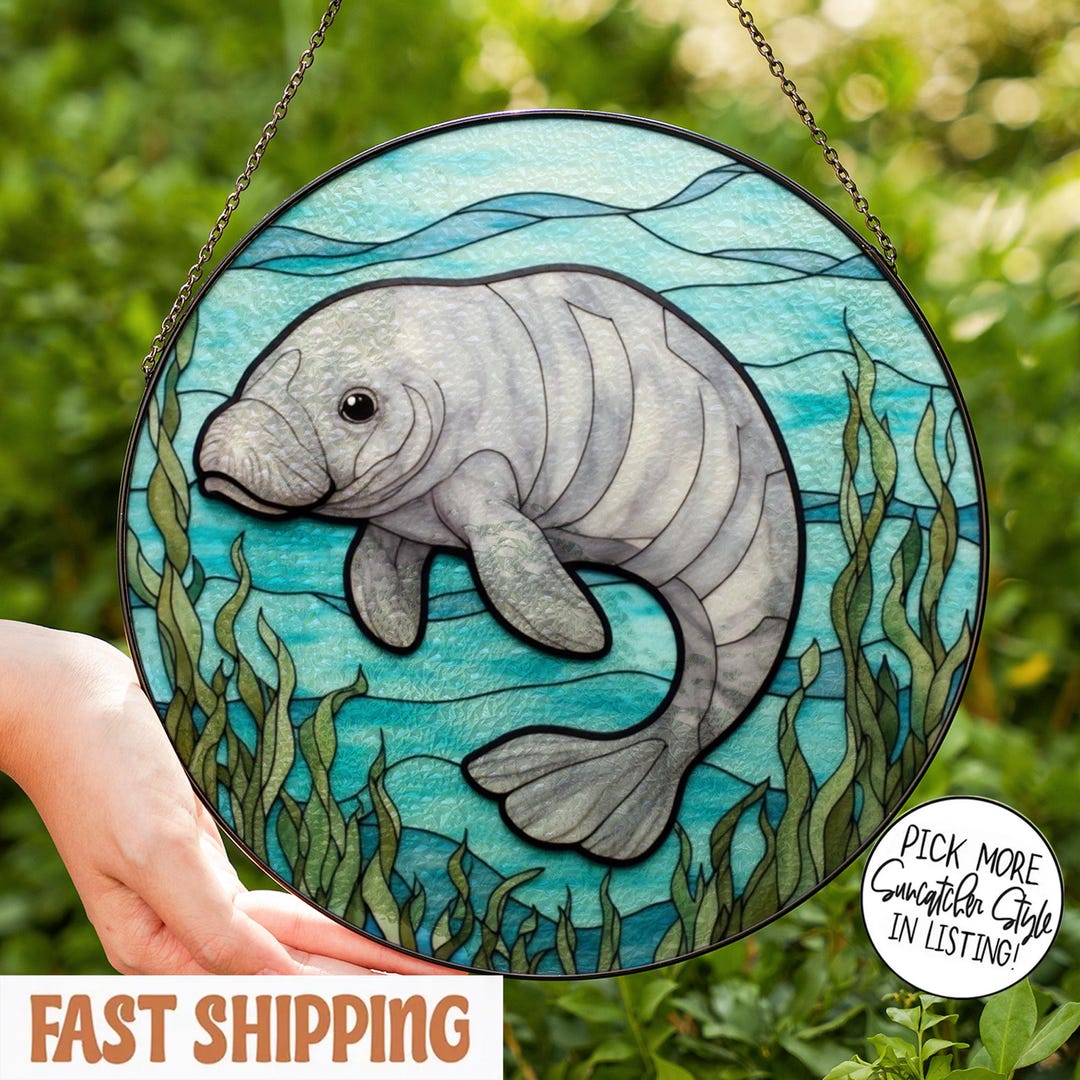 Manatee Stained Glass Suncatcher, Manatee Window Hanging, Ocean Home ...