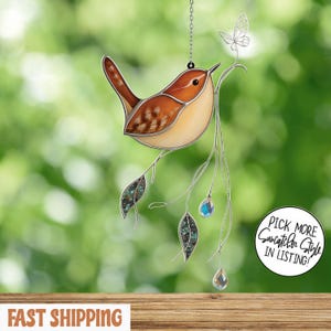 Carolina Wren Acrylic Suncatche,  Bird Windown Hanging, Gardening Gift , Wren Stained Glass Suncatcher, Garden Stakes Light Suncatcher