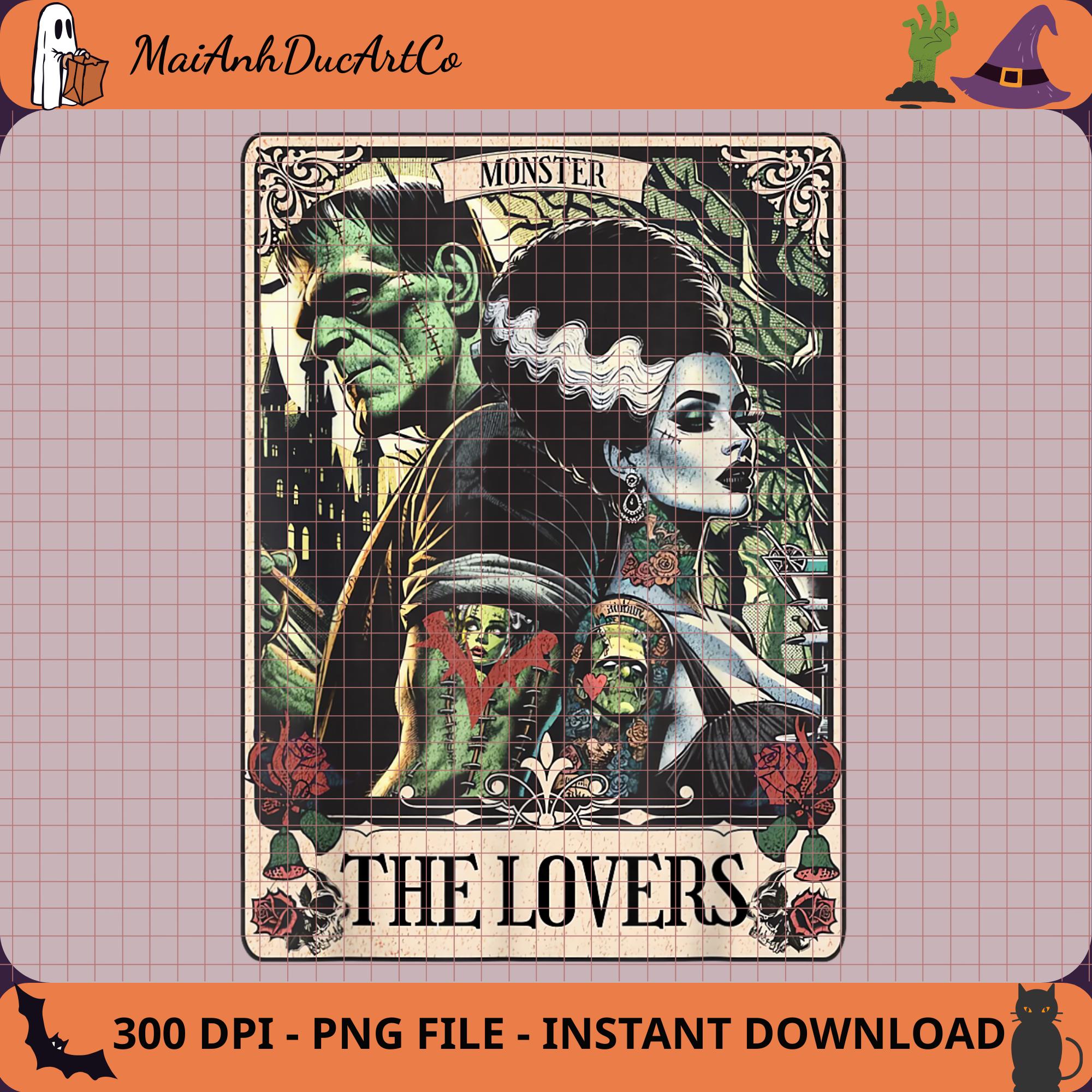 Frankenstein The Lovers Tarot Card png, I Freaking Love Summer PNG, Funny Halloween Funny, Horror Characters png, Halloween in Summer DTF