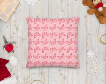 Cojín de mariposa rosa / Cojín estético rosa / Bonita decoración de mariposa para el hogar / Cojín decorativo suave para sofá / Regalo para ella
