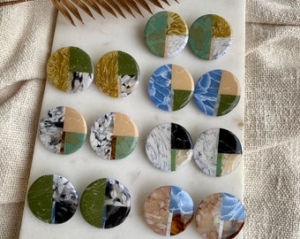 Patchwork Polymer Clay Statement Studs Set 3