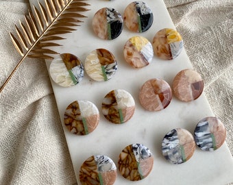 Patchwork Polymer Clay Statement Studs Set 1