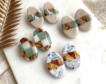 Patchwork Polymer Clay Statement Studs