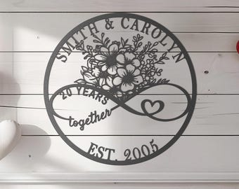 Custom 20th Anniversary Metal Sign | Personalized Infinity Wedding Gift | Family Name Wall Art | Couples Anniversary Decor, Anniversary Gift