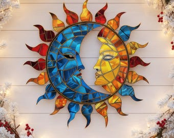 Home Decor, Sun And Moon Metal Wall Art, Indoor Outdoor, Handmade, 23