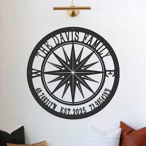 Personalized Compass Metal Sign - Custom Coordinates Sign - Nautical Decor - Custom Metal Sign - Metal Compass Decor - Housewarming Gift