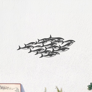 School of Fish Metal Wall Art – Nautical Coastal Decor for Beach House Living Room Bathroom, Ocean Fish Wall Decor, Fish Lover Gift
