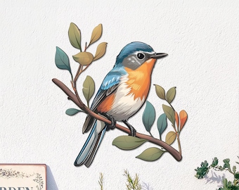 Colorful Bird in Tree Metal Wall Art – Nature Wall Decor – Outdoor Garden Bird Wall Hanging – Backyard Patio Decor – Bird Lover Gift