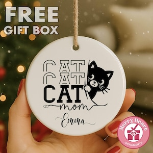 Personalized Cat Mom Ornament, Custom Cat Lover Christmas Gift, Pet Name Ornament, Cute Kitty Xmas Decor, Gift for Cat Lady, Cat Mom Gift