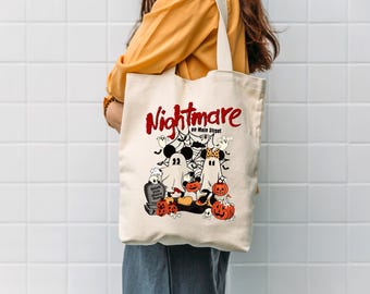 Nightmare on Main Street Ghost Tote Bag, Trick or Treat Shopping Bag, Halloween Tote bag, Spooky Pumpkin Canvas Tote