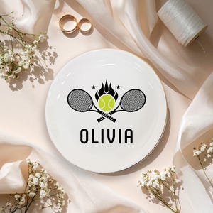 Personalized Tennis Ring Dish: Custom Ceramic Jewelry Holder