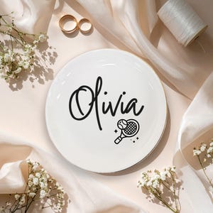 Personalized Tennis Jewelry Dish: Custom Ceramic Ring Holder