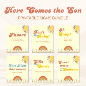 Here Comes The Son Bundle Signs |  Set of 10 Editable Baby Shower Signs