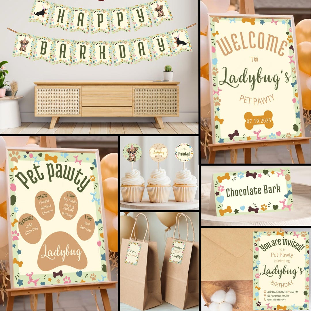 Pet Pawty Printable Kit, Puppy Birthday Bundle, Editable Dog Party ...