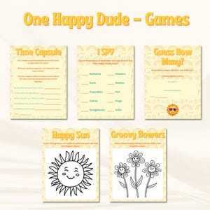 One Happy Dude Birthday Games Bundle | Retro First Birthday Party Printables | Editable Canva Templates