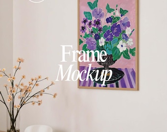 Vertical Thin Wood Frame Mockup: Poster, Art Print (PSD)