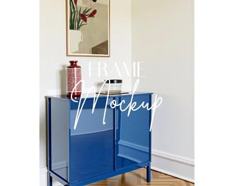 Vertical Thin Wood Frame Mockup: Poster Display (PSD)