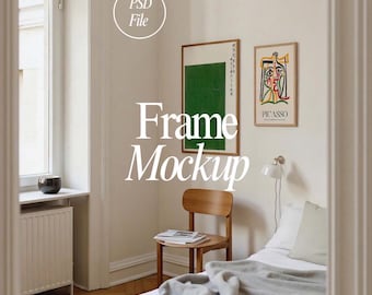 Maquette de cadre vertical dans une chambre : cadre en bois fin, rapport din A (PSD)