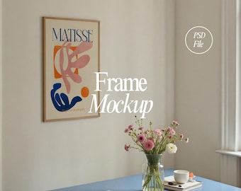 Vertical Frame Mockup: Thin Wood, Poster Art (PSD)