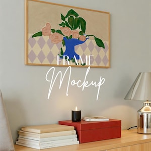 Horizontal frame mockup: thin wood frame, Poster Mockup, din A Ratio (PSD)