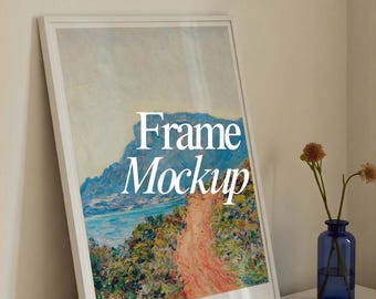 Vertical Frame Mockup: Thin Wood, Poster Art (PSD)