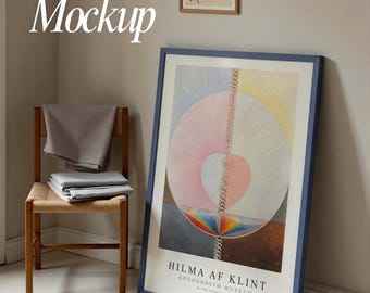 Vertical frame mockup: thin wood frame, din A Ratio (PSD)