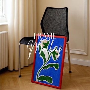 Vertical frame mockup on floor: thin wood frame, din A Ratio (PSD)