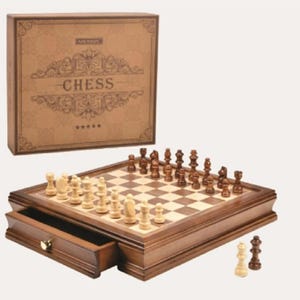 Magnetic Wooden Chess Set, Wooden Chess Sets with Storage Draws, Gifts for Him/Her, Board Games Chess Sets for Adults and Kids