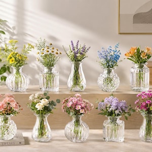 Mini glasvasmagneter set med 10, små blomknoppsvaser, kylskåpsmagnetdekor, kylskåpsskåp, kontorskök, present