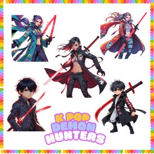 Op K-pop op demonenjagers geïnspireerd digitaal stickerpakket | 13 png-stukken | Chibi Anime Dark Fantasy-stickers | Bundel voor directe download | Huntr/x