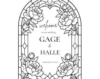 Bewerkbare sjabloon voor gebrandschilderd glas bruiloft, afdrukbare instant download, aanpasbaar ceremoniedecor