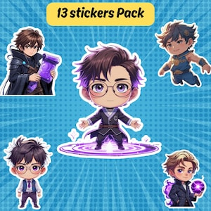 Op K-pop op demonenjagers geïnspireerd digitaal stickerpakket | 13 png-stukken | Chibi Anime Dark Fantasy-stickers | Bundel voor directe download | Jinwoo