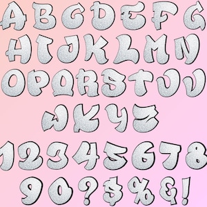 Graffiti Letters A–Z | Silver Sparkly Graffiti Bubble Style PNG | Transparent Background | Cricut, Sublimation, DTF