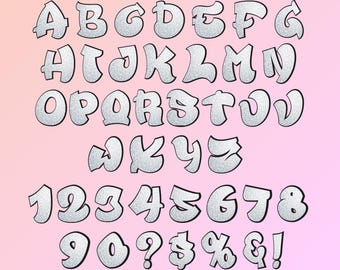 Graffiti Letters A–Z | Silver Sparkly Graffiti Bubble Style PNG | Transparent Background | Cricut, Sublimation, DTF