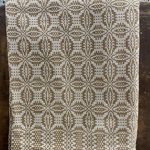 Primitive Coverlet 56 Inch Long Table Runner Mustard/White