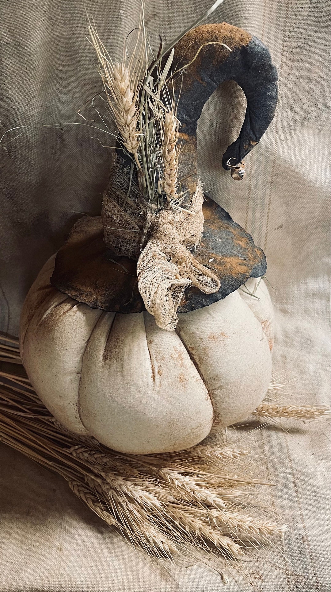Primitive Fall Halloween White Pumpkin With Witch Hat Sitter 15x10 - Etsy