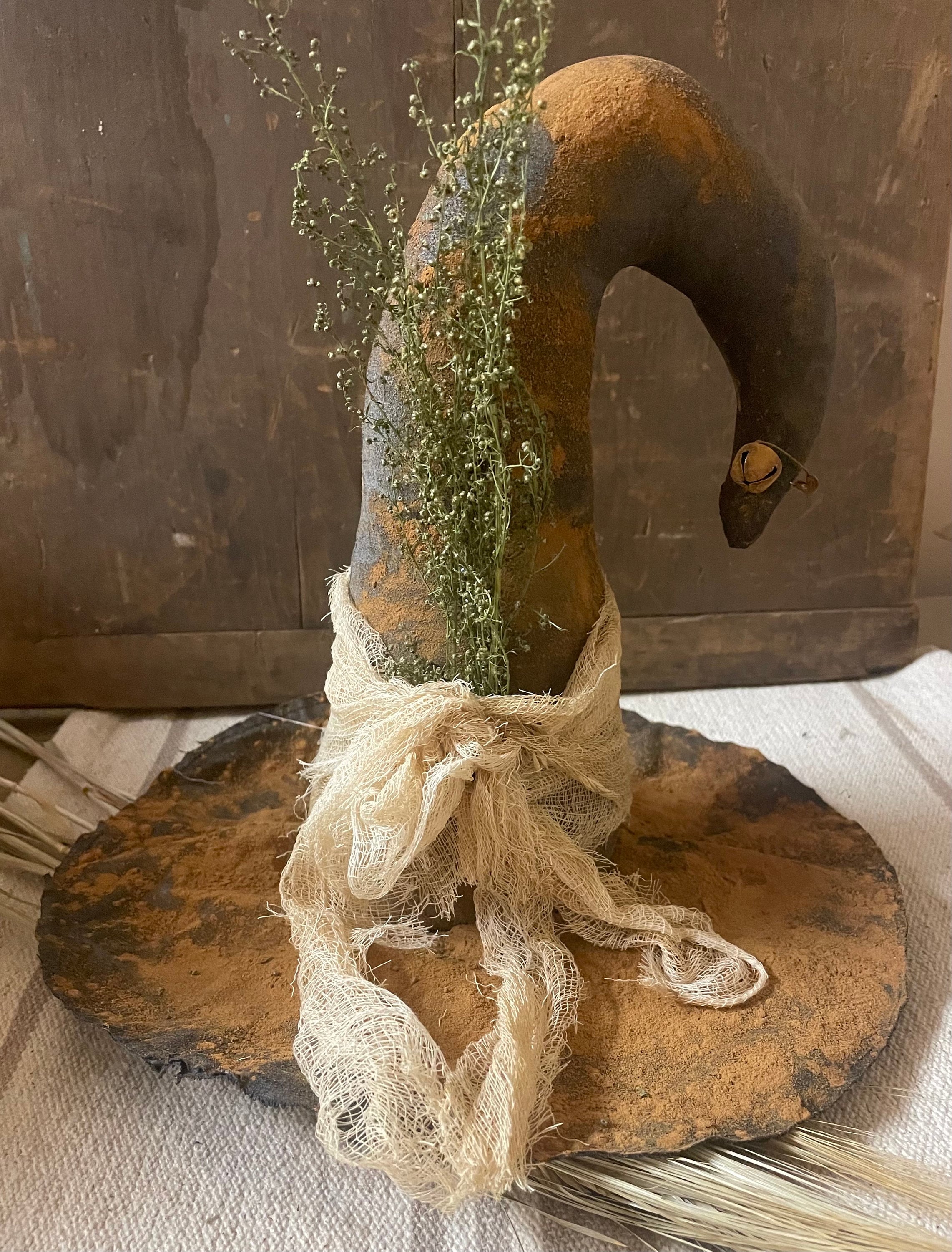 Primitive fall Halloween large witch hat shelf sitter (fits ragon house lg pumpkins )