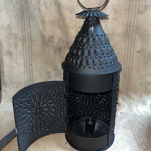Primitive Punch Tin Baker&#39;s Lanterns 14 Inches Black